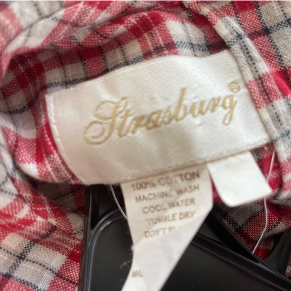 Strasburg Red Gray White Plaid Smocked Dress 4 - Picture 6 of 6